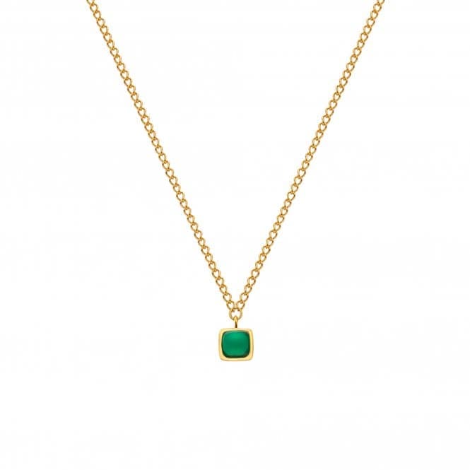 18ct Gold Plated Sterling Silver Square Green Agate Necklace DN197Hot Diamonds x GemstonesDN197