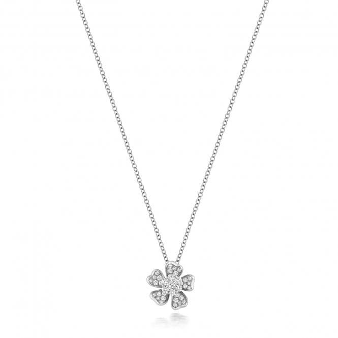 18ct White Gold Diamond Flower 16/17Inch Necklace NDQ119WDiamond JewelleryNDQ119W