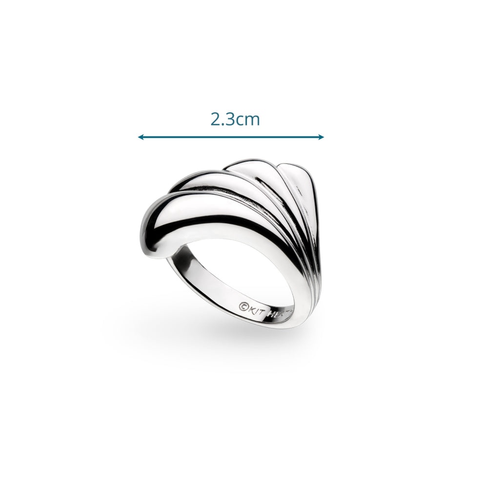 Silver ring with measurement on a white background