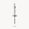 Silver sword-shaped charm on a white background