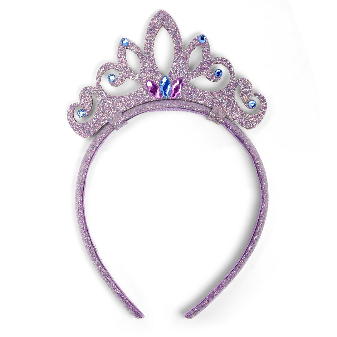 Purple glitter tiara with rhinestones on a white background