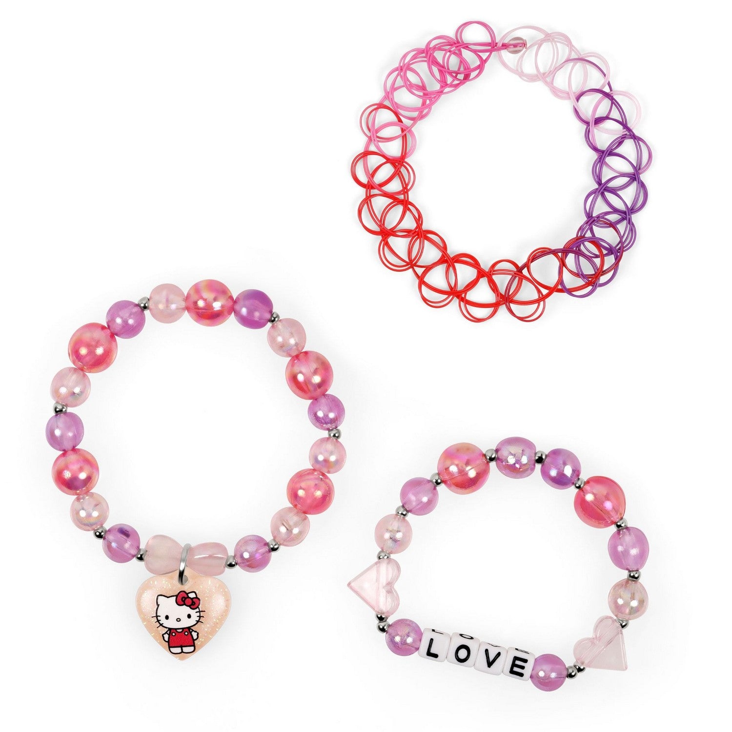 Hello Kitty bracelet set on a red card with a white background