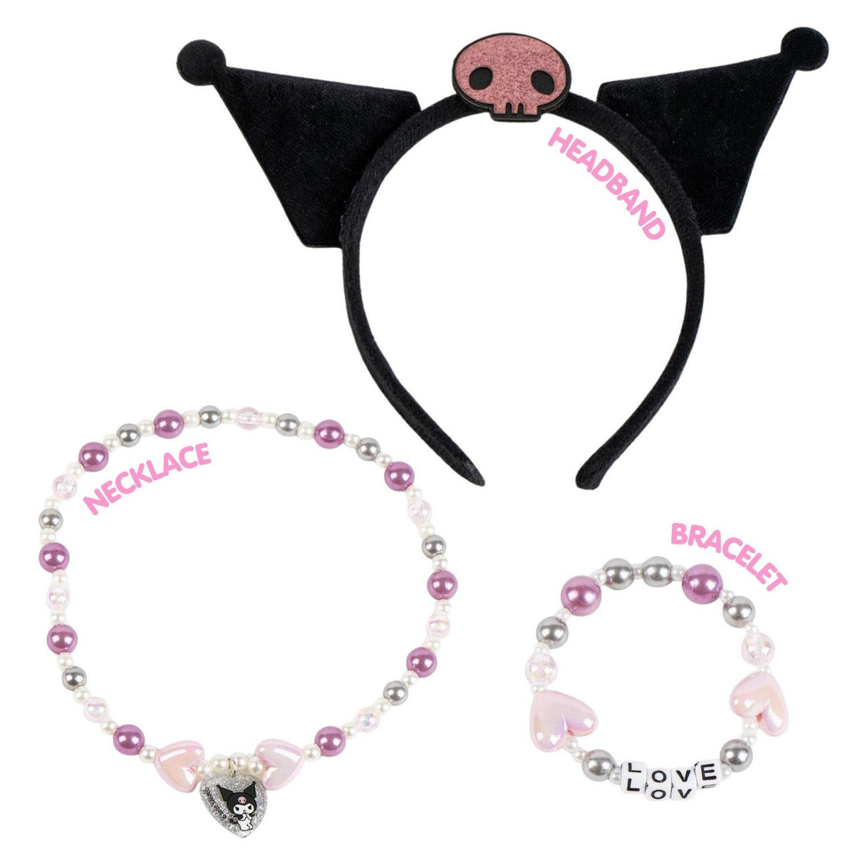 Hello Kitty & Friends 3 Pcs Headband, And Necklace Accessories Set Kuromi Bracelet 2500003438