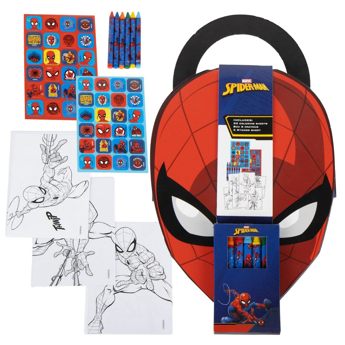 Marvel 28 Piece Activity Album With Colouring Sheets, Crayons And Stickers Spiderman Red Set 2700001792