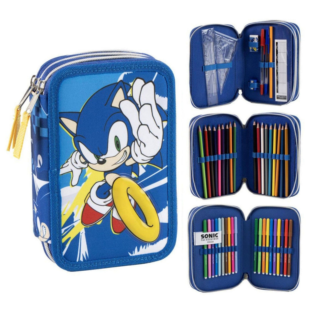 Kids Film And Cartoon 2 Zip Pencil Case With Accessories Sonic Blue 2700002296