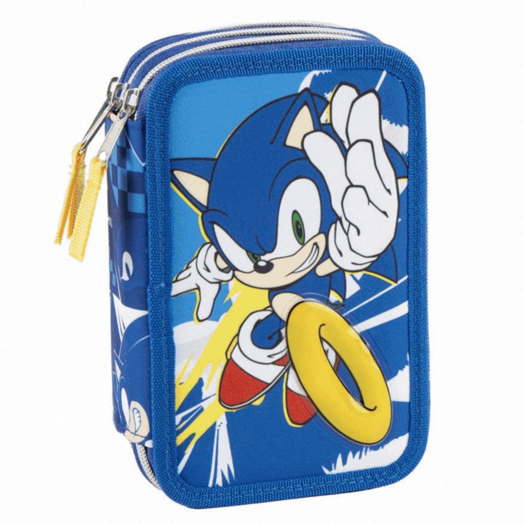 Kids Film And Cartoon 2 Zip Pencil Case With Accessories Sonic Blue 2700002296