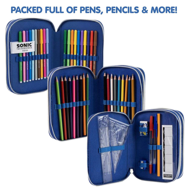 Kids Film And Cartoon 2 Zip Pencil Case With Accessories Sonic Blue 2700002296