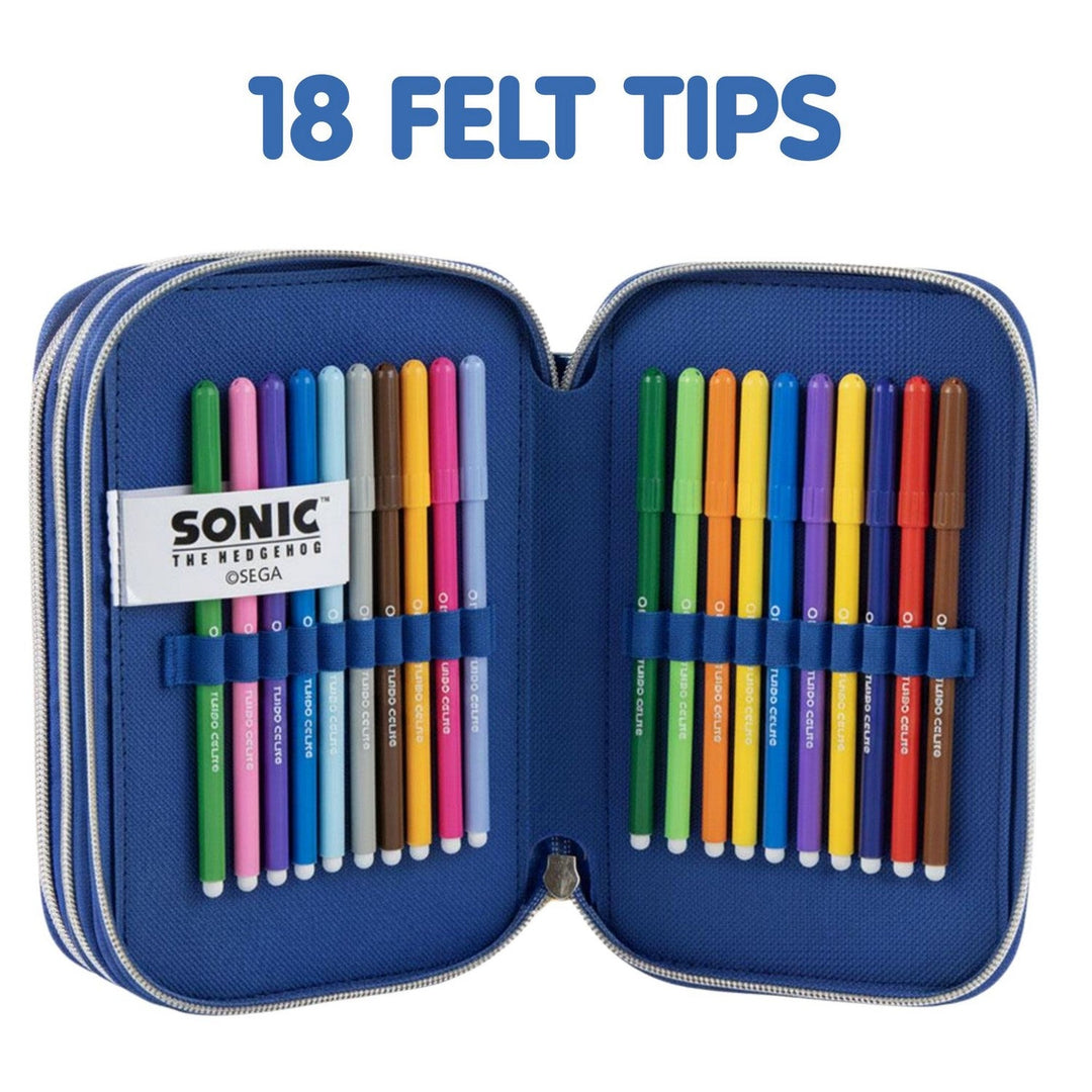 Kids Film And Cartoon 2 Zip Pencil Case With Accessories Sonic Blue 2700002296