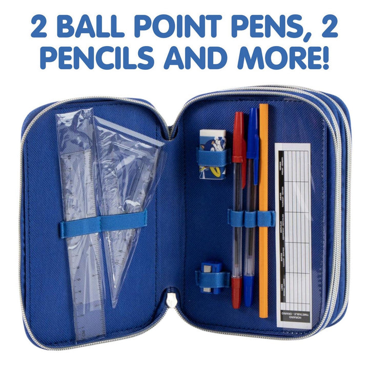 Kids Film And Cartoon 2 Zip Pencil Case With Accessories Sonic Blue 2700002296