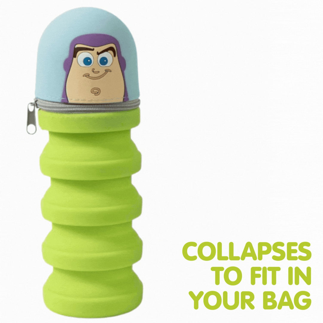 Collapsible water bottle with character design on a white background