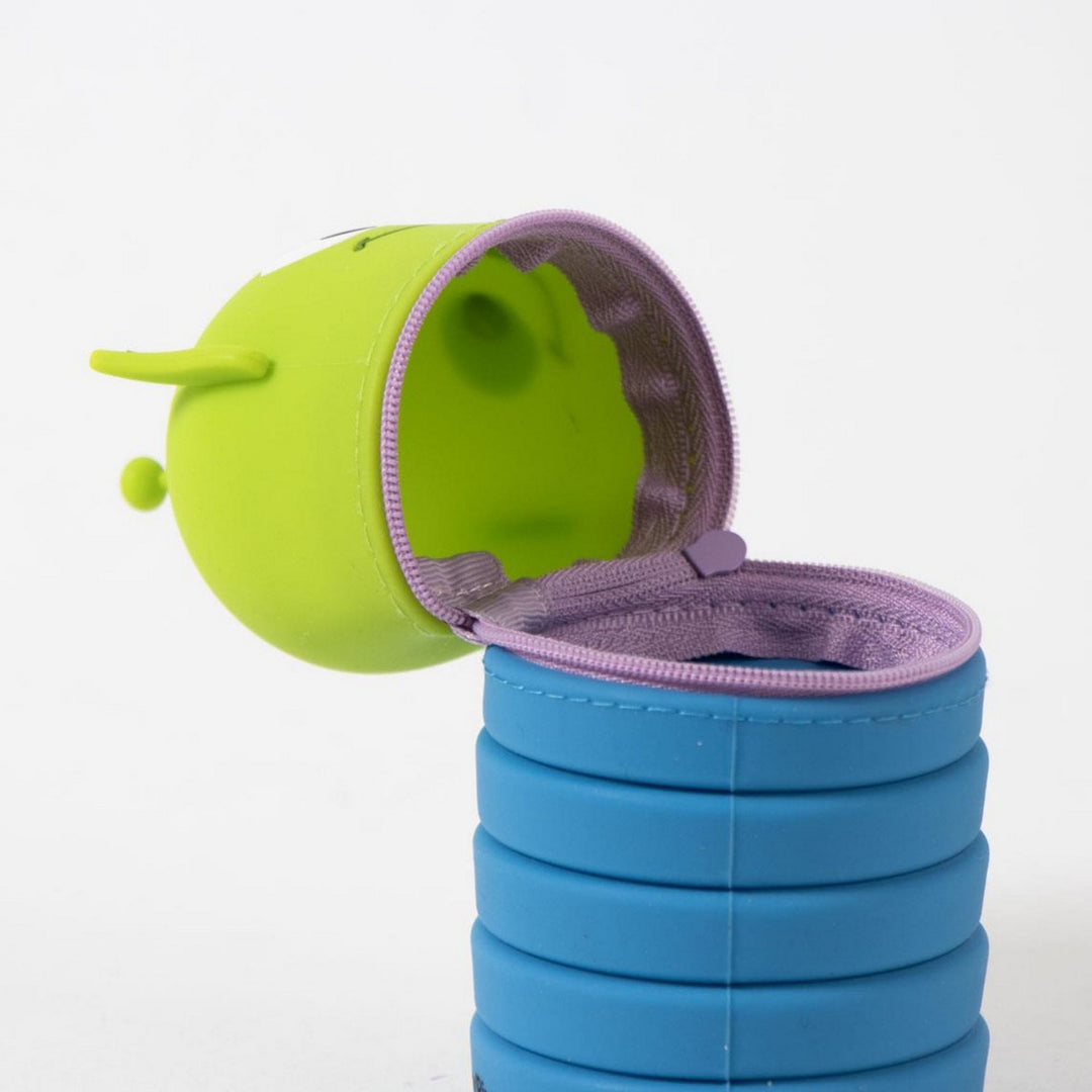 Green and blue silicone sleeve with a zipper on a white background