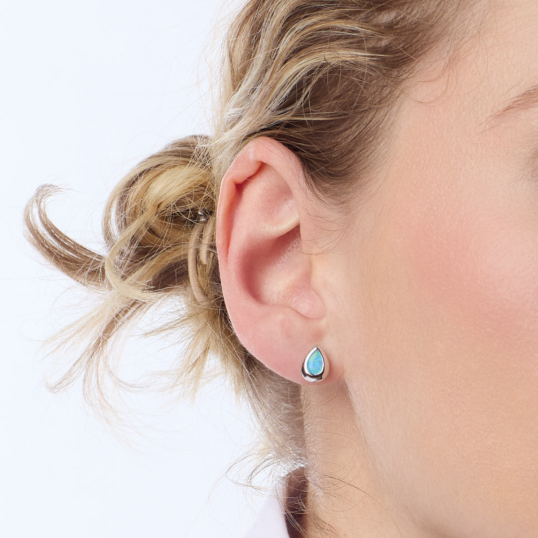 Kit Heath Coast Pebble Blue Blue Opal Rhodium Plated Stud Earrings 30190BSO