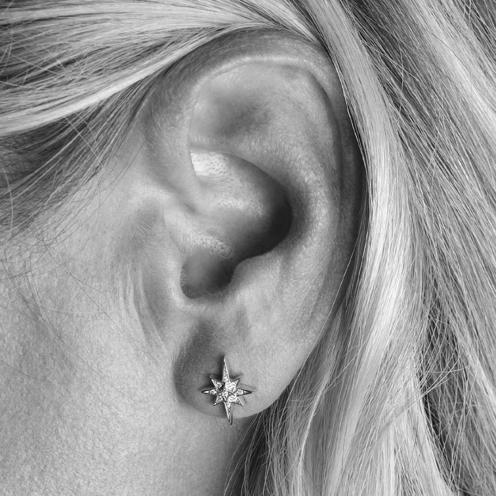 Kit Heath Céleste North Star Zirconia Rhodium Plated Stud Earrings 30456CZ