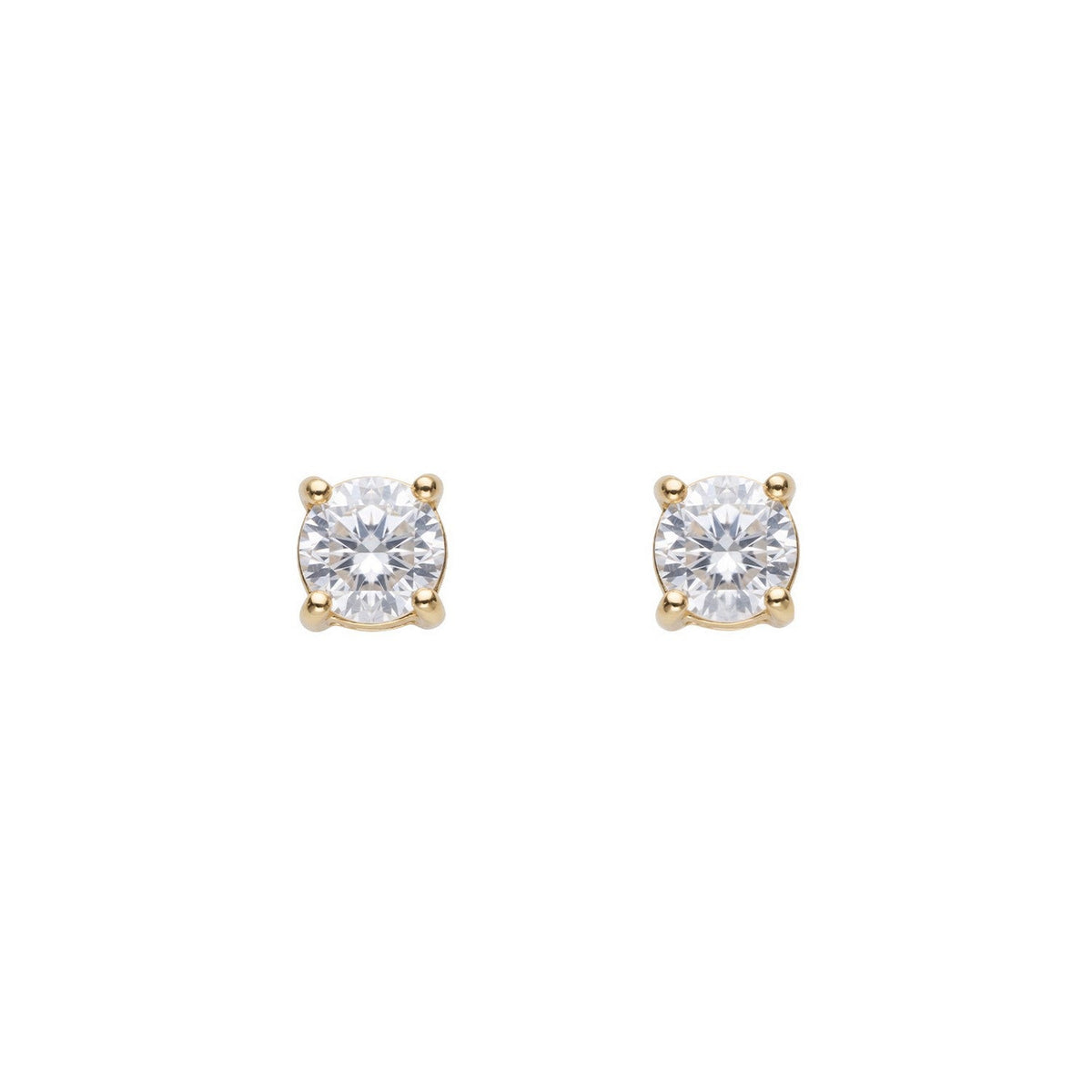 Dew 5mm Gold Plated CZ Four Claw Set Stud Earrings