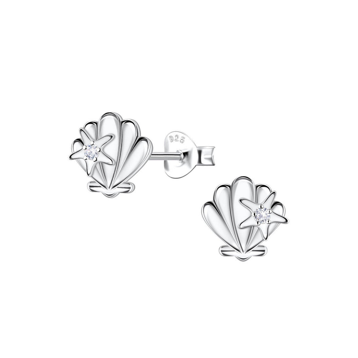 Dew CZ Starfish and Shell Stud Earrings