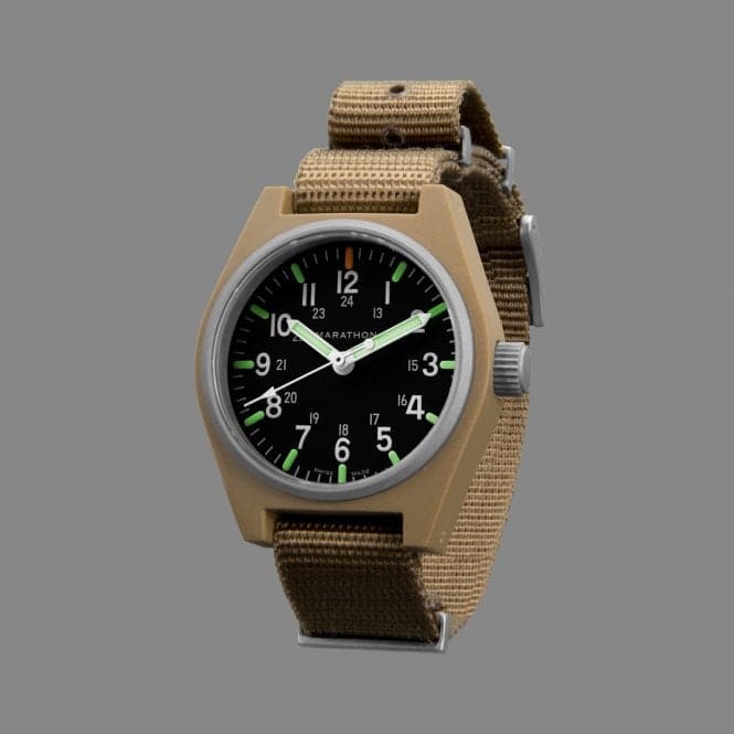 34mm Desert Tan General Purpose Quartz MaraGlo (GPQ) Nylon DEFSTAN WatchMarathon WatchesWW194009DT - 0106