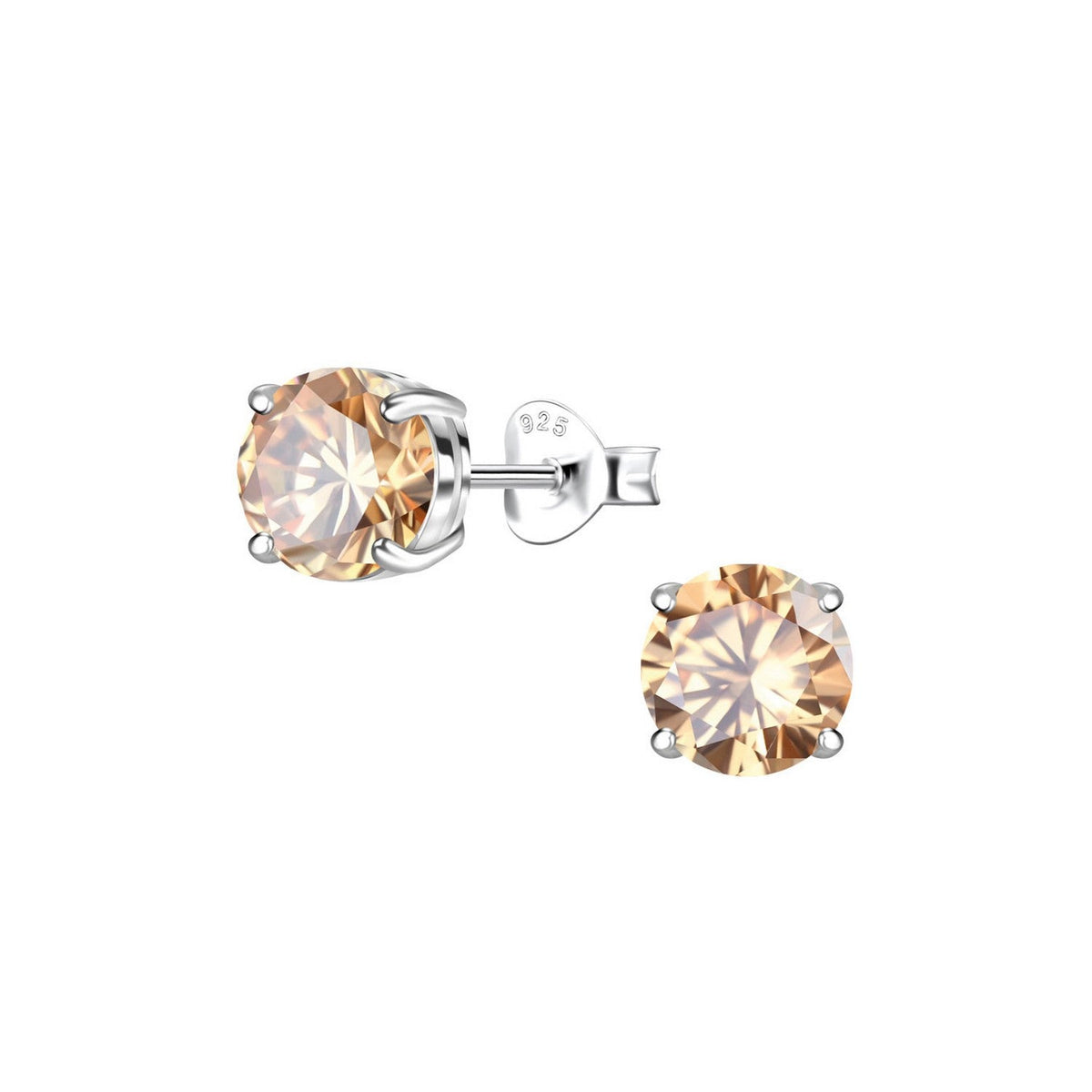 Dew 6mm Champagne CZ Four Claw Set Stud Earrings