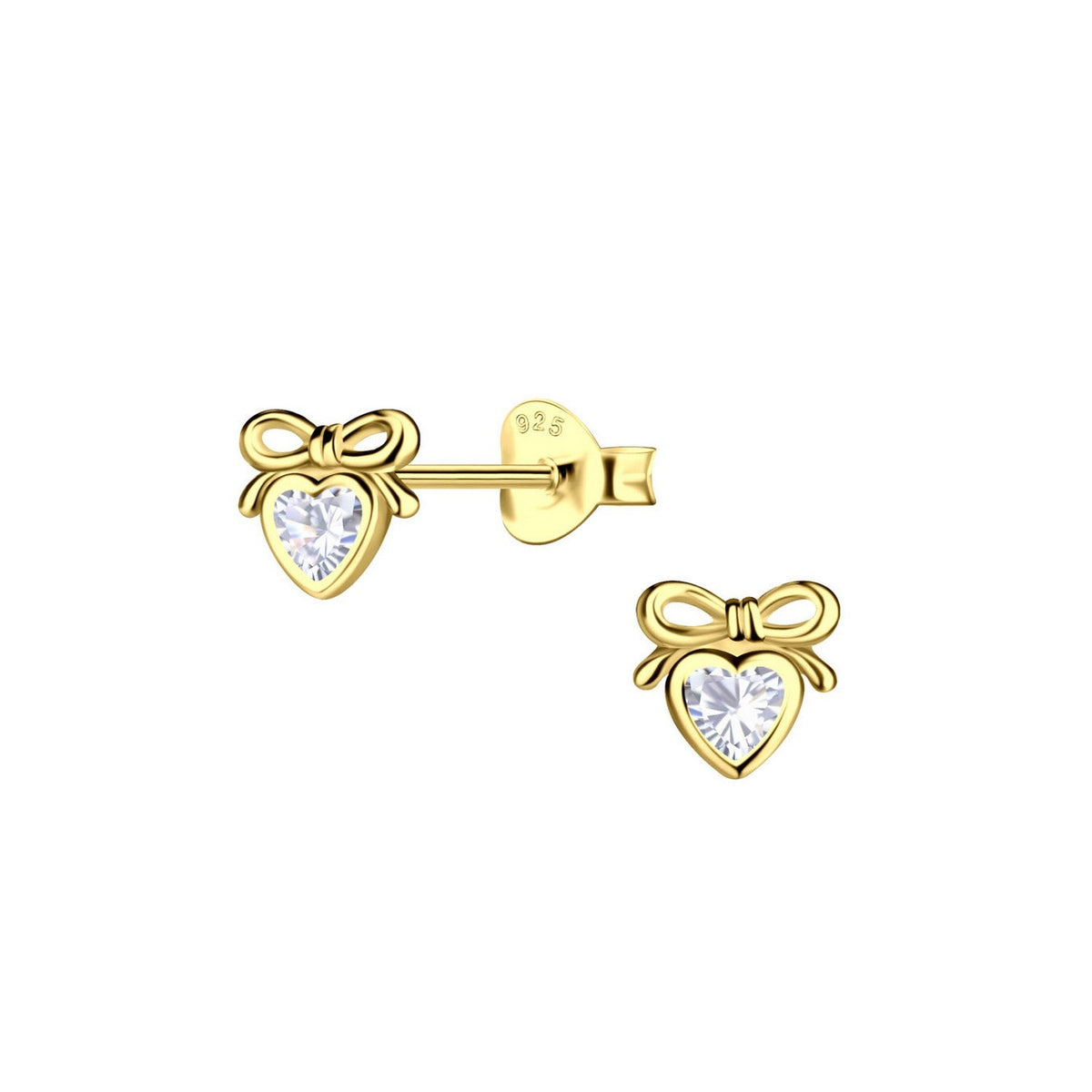 Dew Gold Plated Dainty Heart Bow CZ Stud Earrings