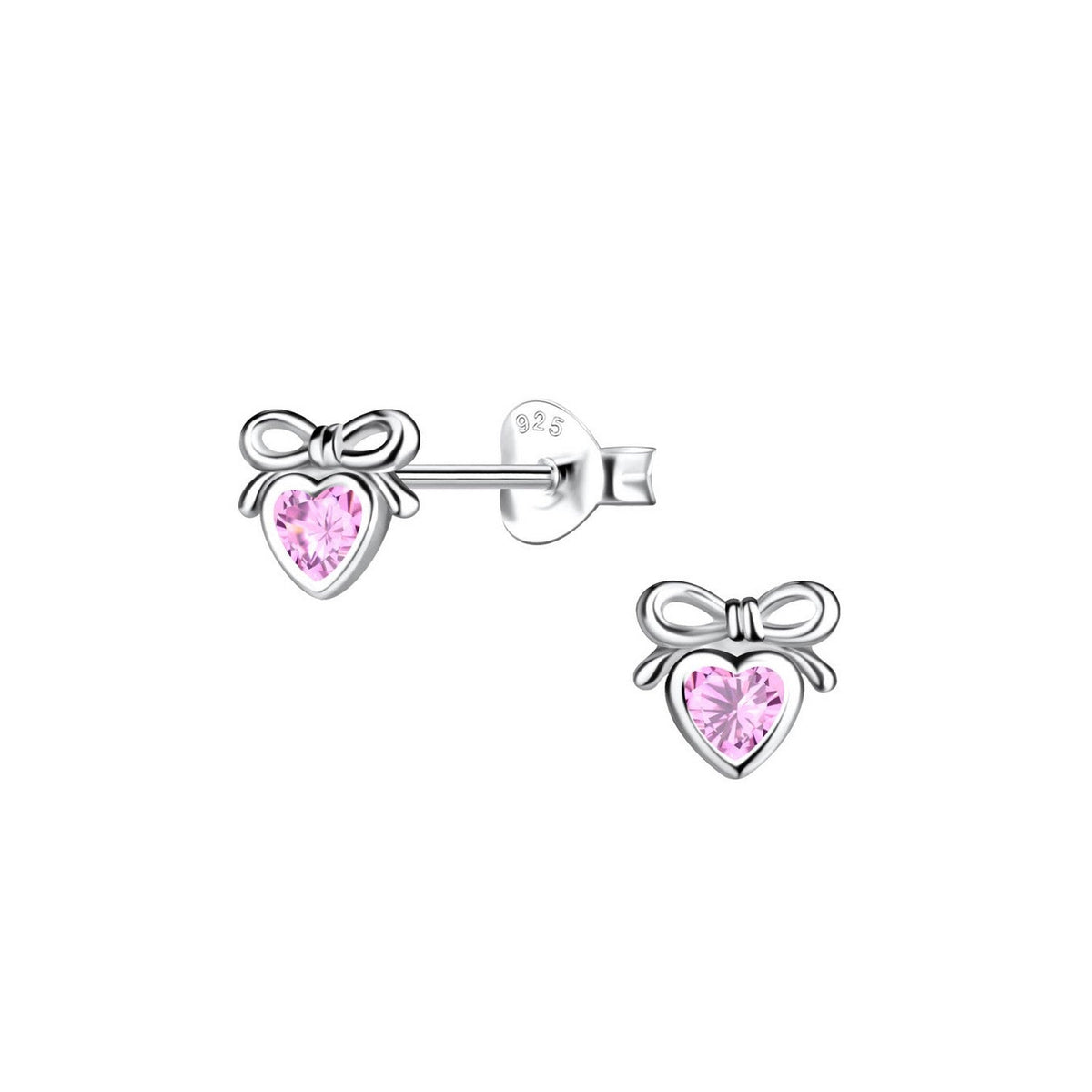 Dew Pink Dainty Heart Bow CZ Stud Earrings