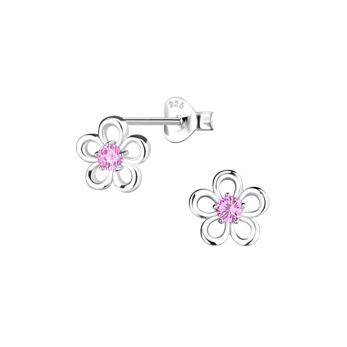 Dew Pink Open Flower CZ Stud Earrings