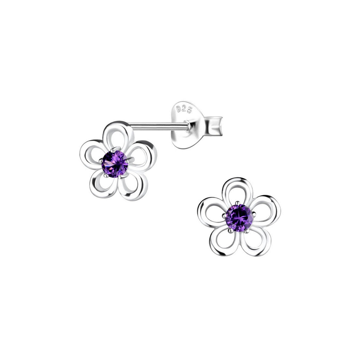 Dew Purple Open Flower CZ Stud Earrings