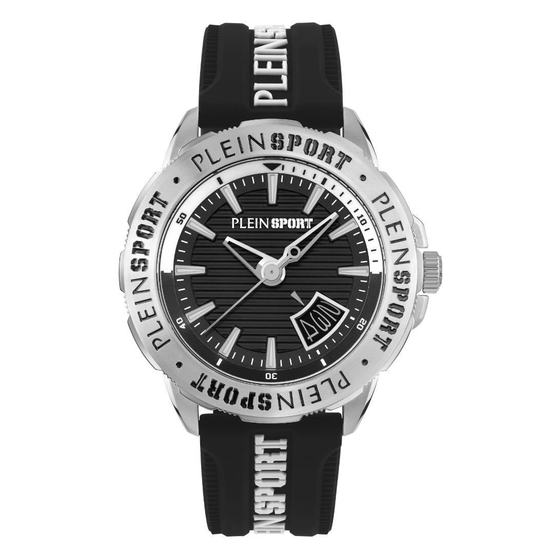Gents Rampage Black Watch PSGDA0424 by Philipp Plein Sports showcasing luxury design with a black dial and unique tiger head crown, perfect for sports and adventure enthusiasts.