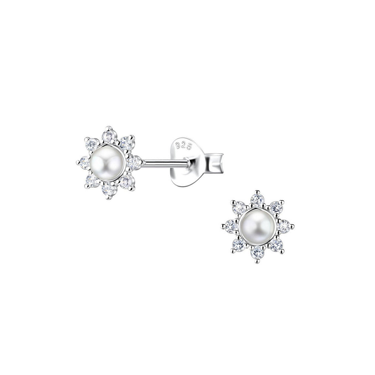 Dew Shell Pearl and Sun CZ Stud Earrings