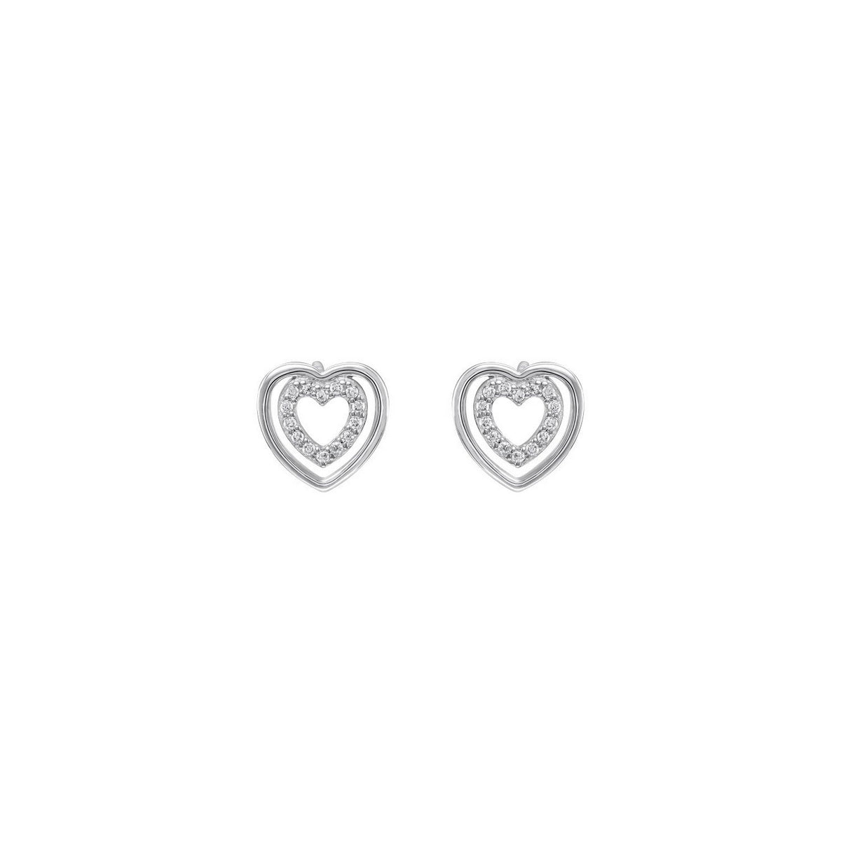 Dew Double Open Heart CZ Stud Earrings