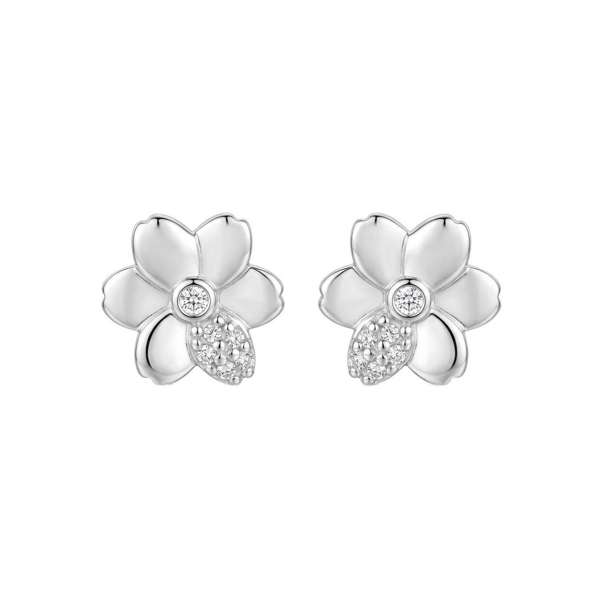 Dew Petal Flower CZ Stud Earrings