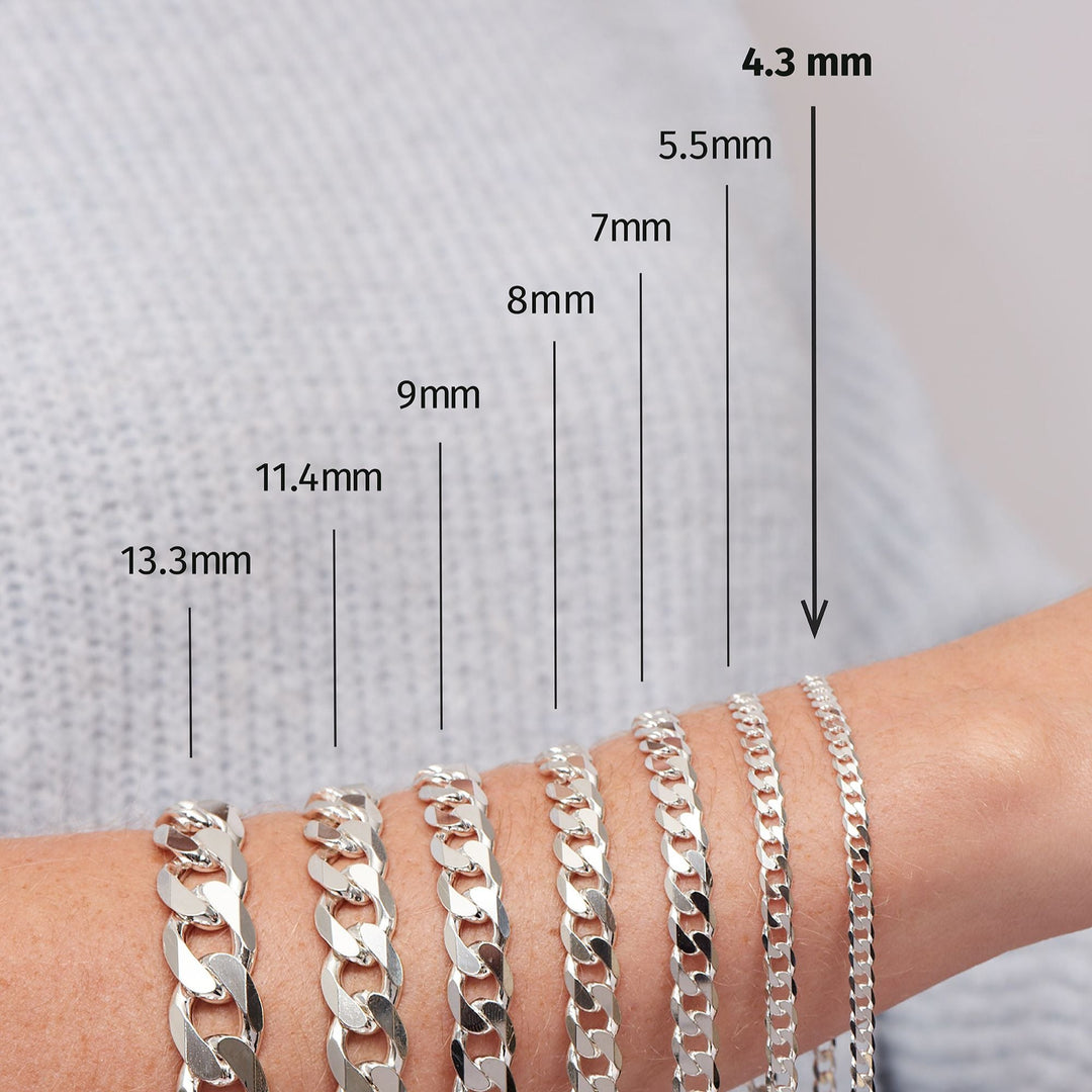 Sterling Silver Curb Chain (4.3mm) Bracelet 8 inch