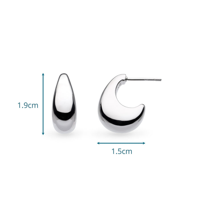Silver earrings with measurements on a white background