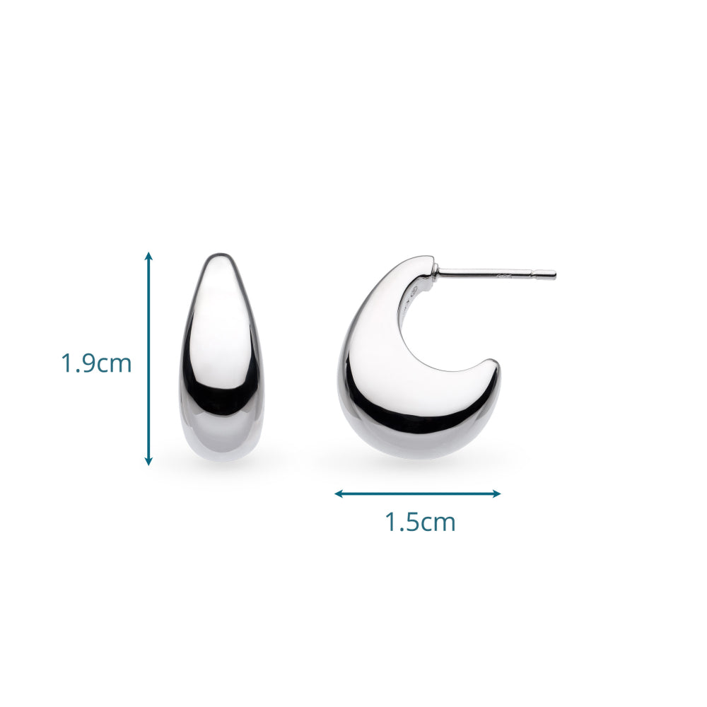 Silver earrings with measurements on a white background