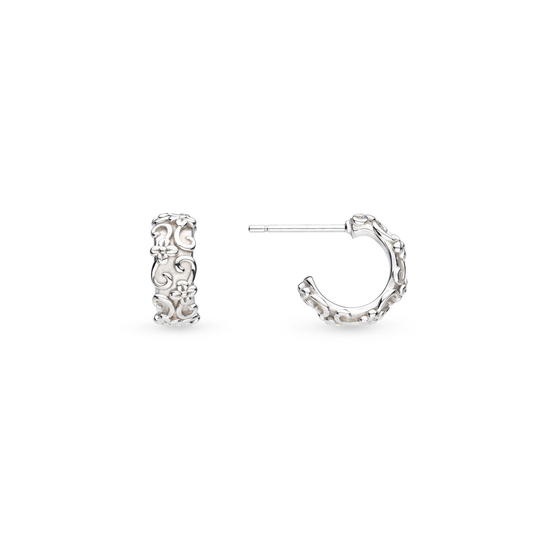 Kit Heath Blossom Flyte Honey Flower Rhodium Plated Chunky Semi Hoop Stud Earrings 40331RP