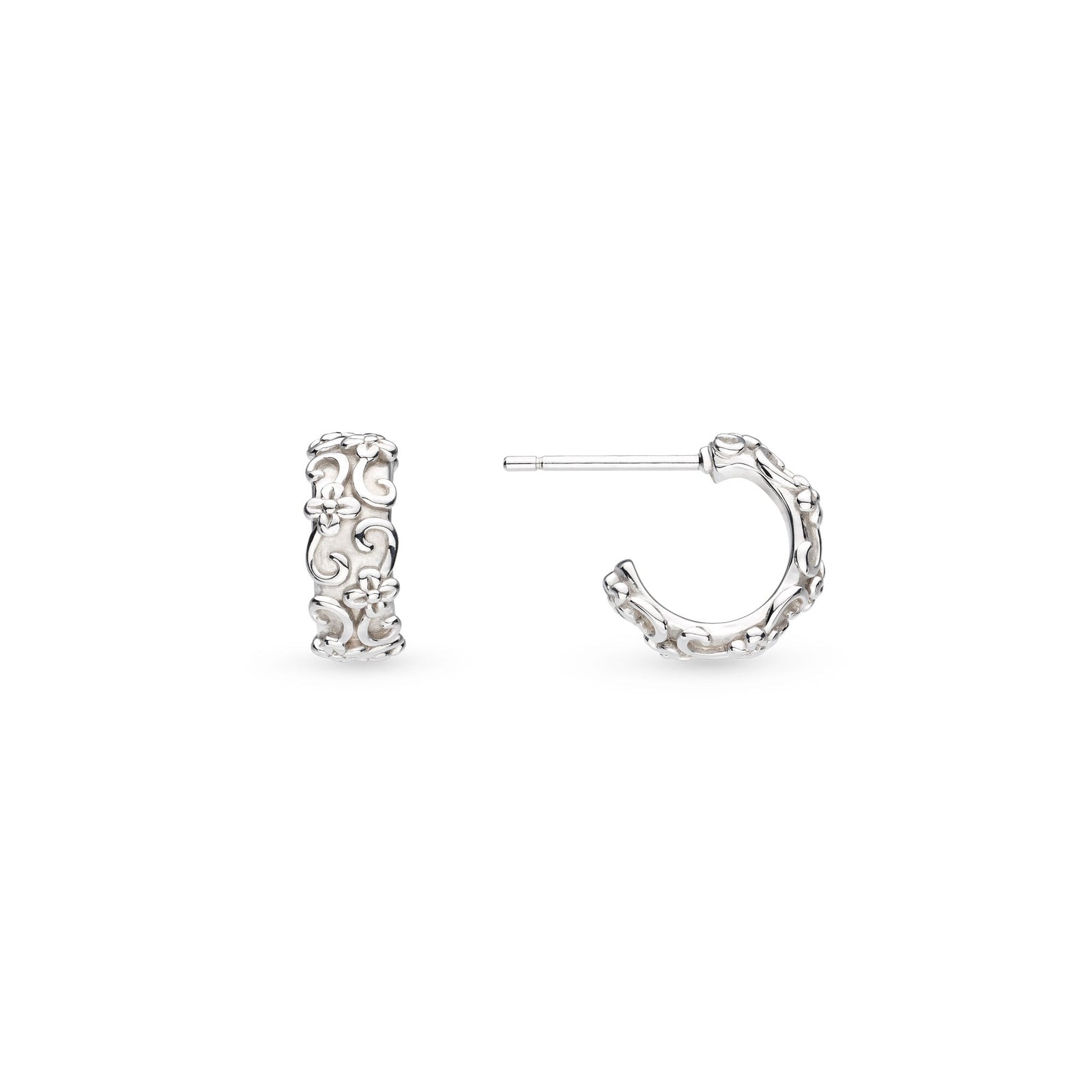 Kit Heath Blossom Flyte Honey Flower Rhodium Plated Chunky Semi Hoop Stud Earrings 40331RP