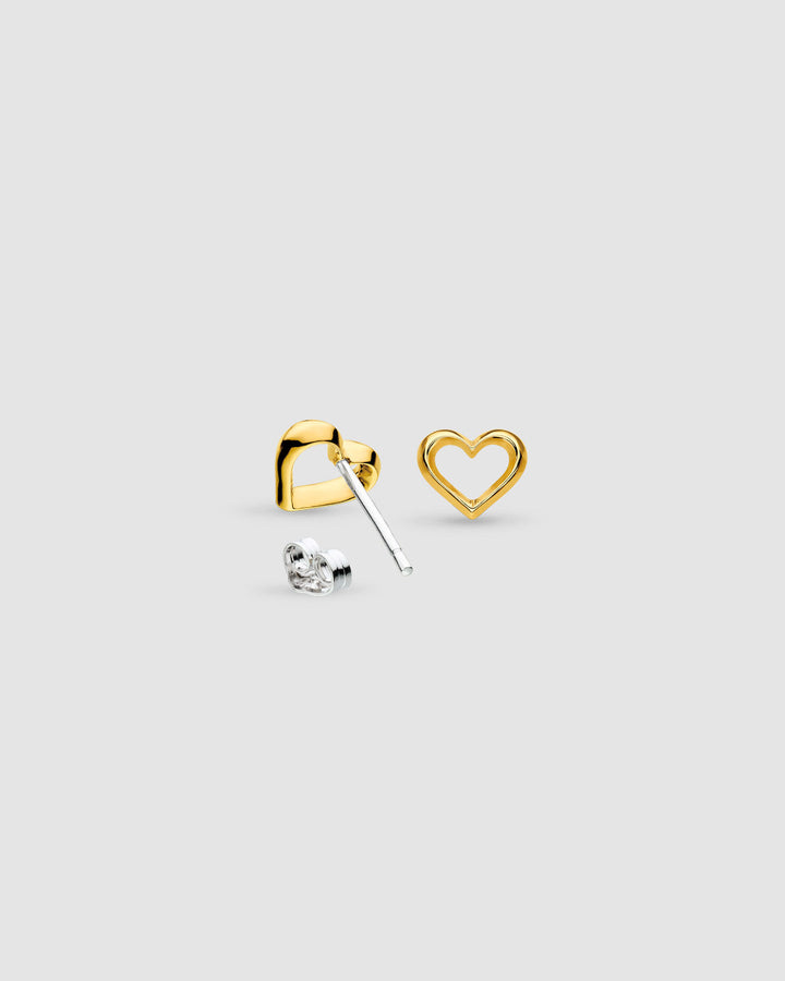 Kit Heath Love Silver Heart Golden Fine Outline Gold Plated Two-Tone Stud Earrings 40530GRP