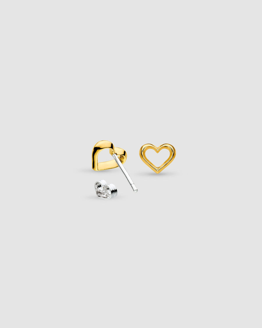 Kit Heath Love Silver Heart Golden Fine Outline Gold Plated Two-Tone Stud Earrings 40530GRP