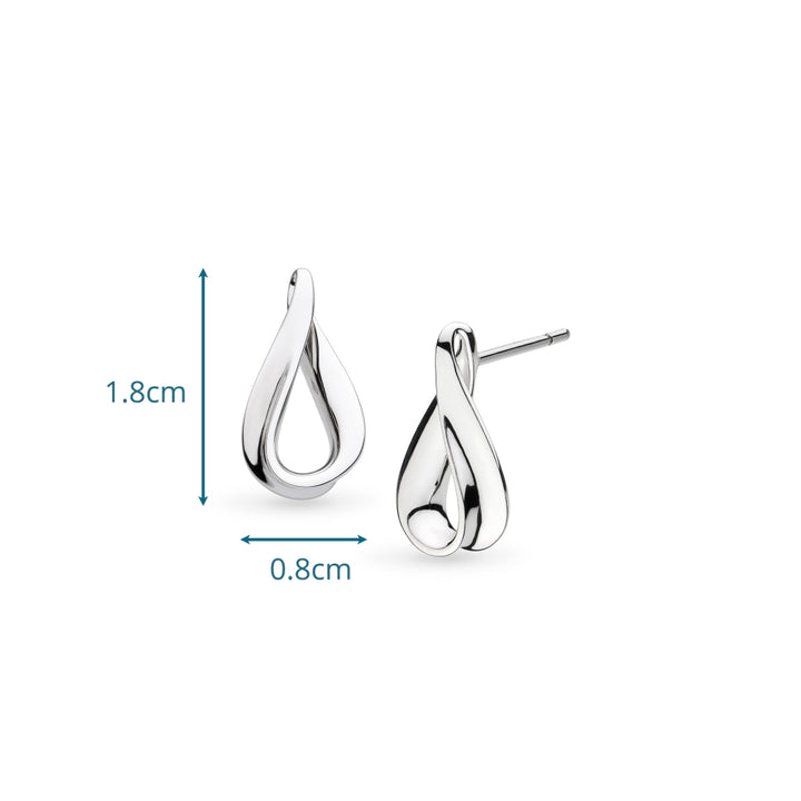 Silver earrings with measurements on a white background