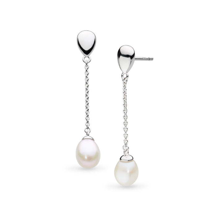 Kit Heath Coast Pebble Pearl FP Rhodium Plated Chain Stud Drop Earrings 50169FP