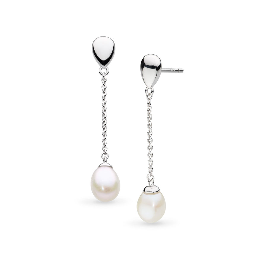 Kit Heath Coast Pebble Pearl FP Rhodium Plated Chain Stud Drop Earrings 50169FP
