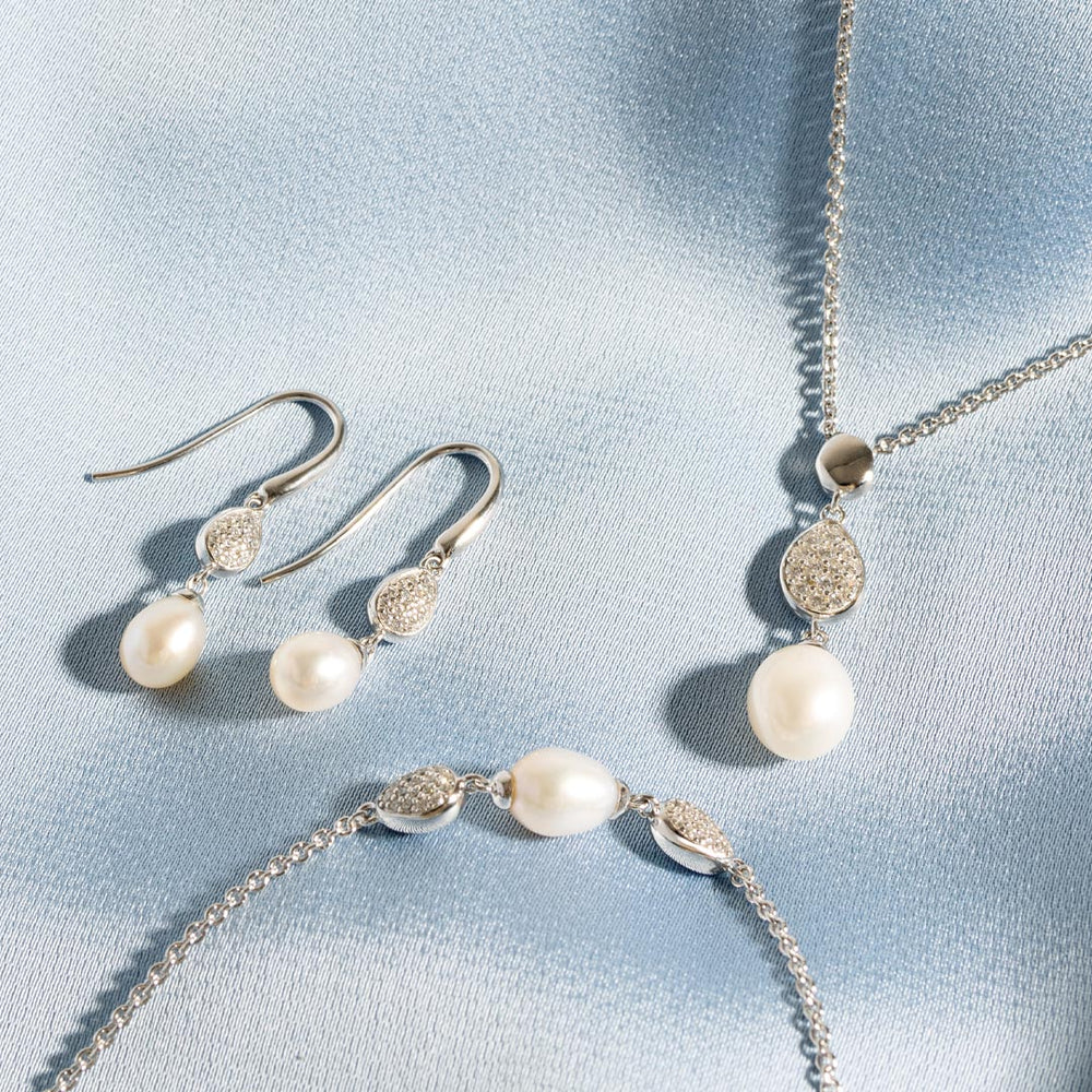 Kit Heath Coast Pebble Glisten Pavé Zirconia Rhodium Plated Drop Earrings 50182FPC