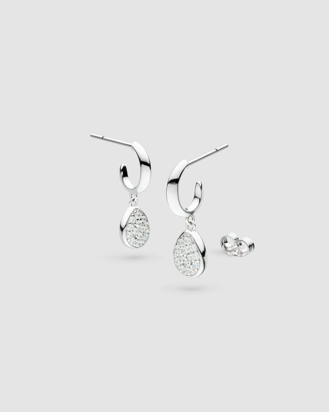 Kit Heath Coast Pebble Glisten Pave Zirconia Semi Hoop Stud Drop Earrings 50185CZ