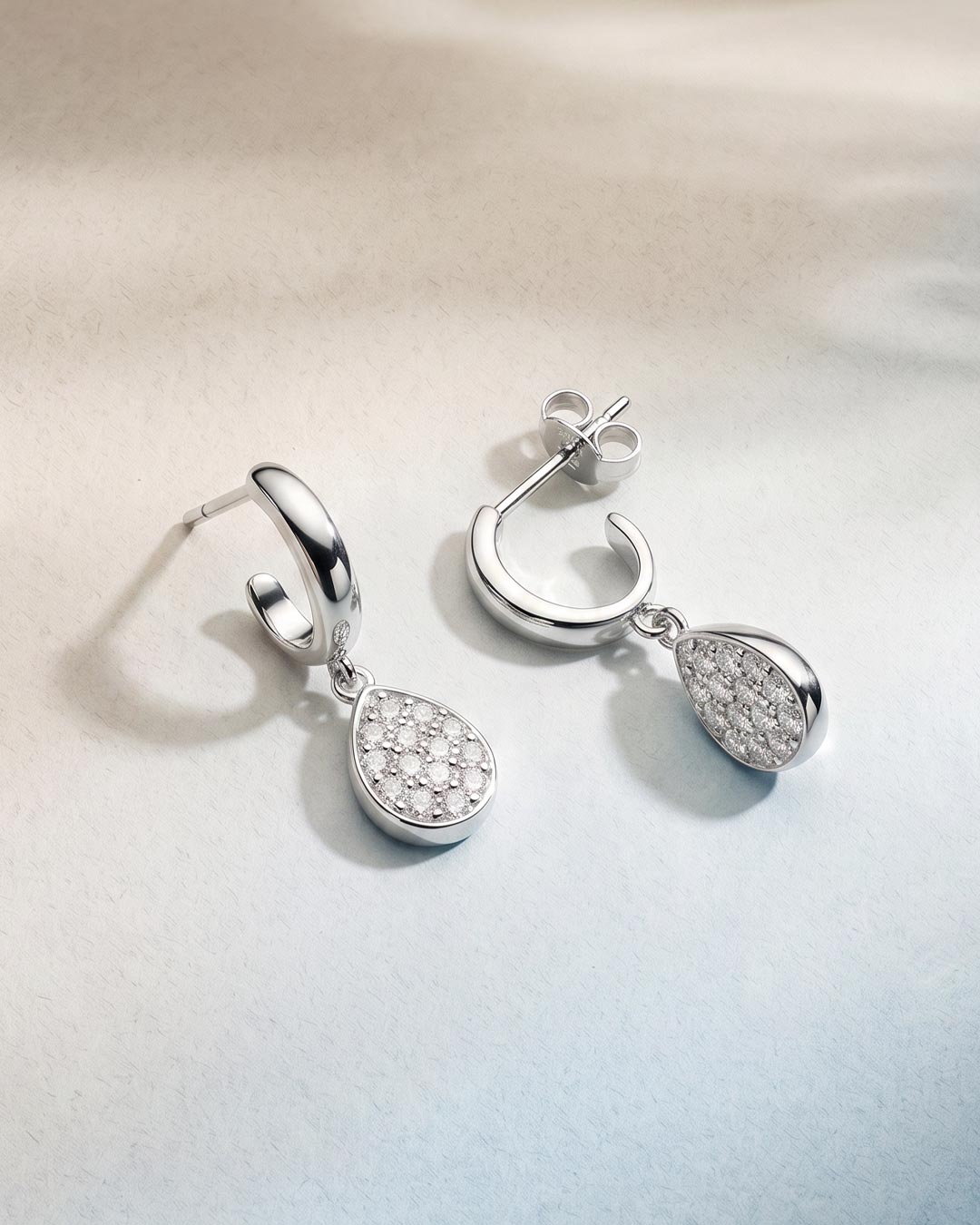 Kit Heath Coast Pebble Glisten Pave Zirconia Semi Hoop Stud Drop Earrings 50185CZ