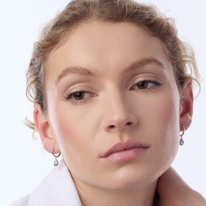 Kit Heath Coast Pebble Blue Blue Opal Rhodium Hinged Hoop Drop Earrings 50190BSO