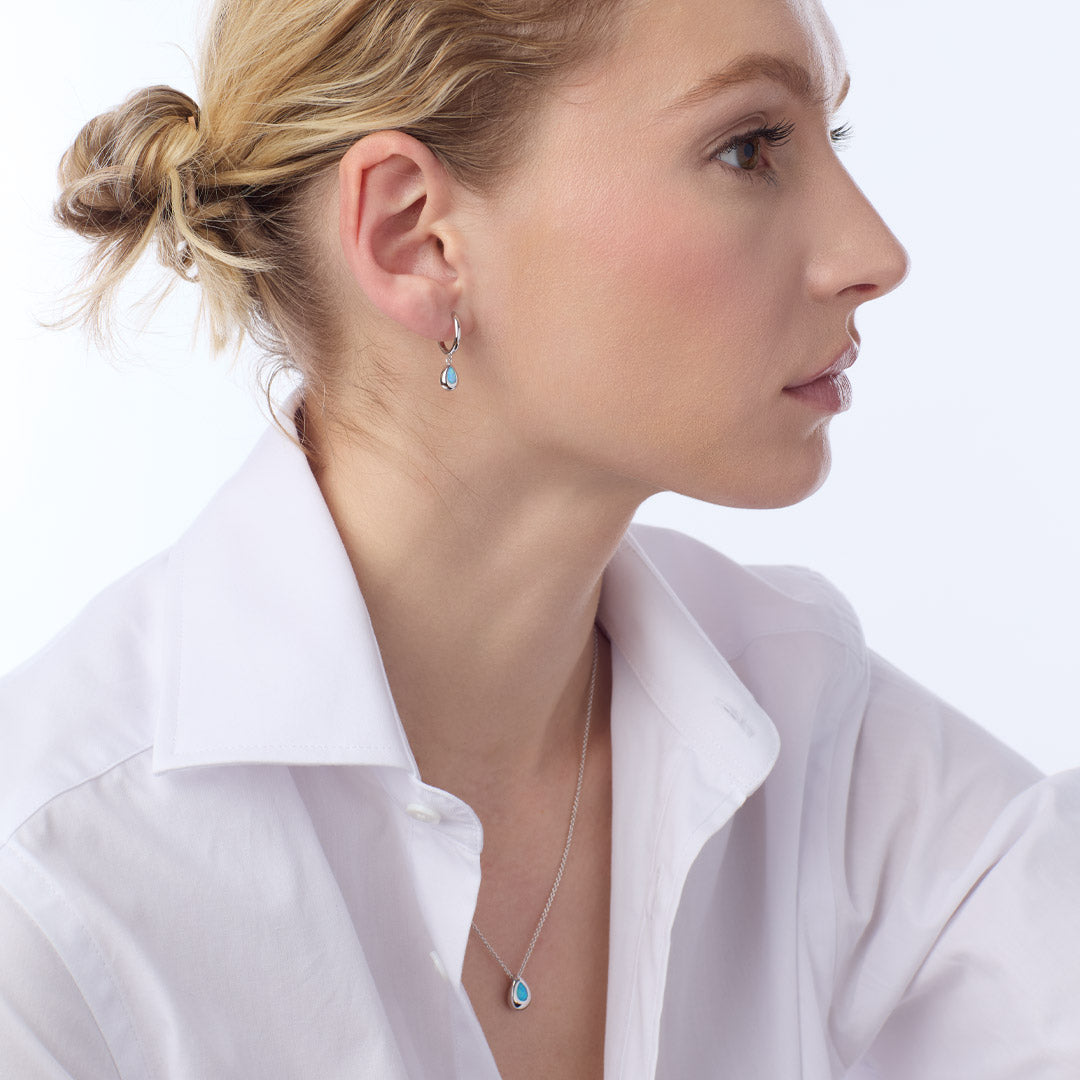 Kit Heath Coast Pebble Blue Blue Opal Rhodium Hinged Hoop Drop Earrings 50190BSO