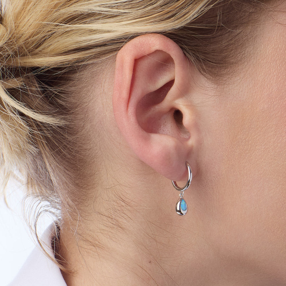 Kit Heath Coast Pebble Blue Blue Opal Rhodium Hinged Hoop Drop Earrings 50190BSO