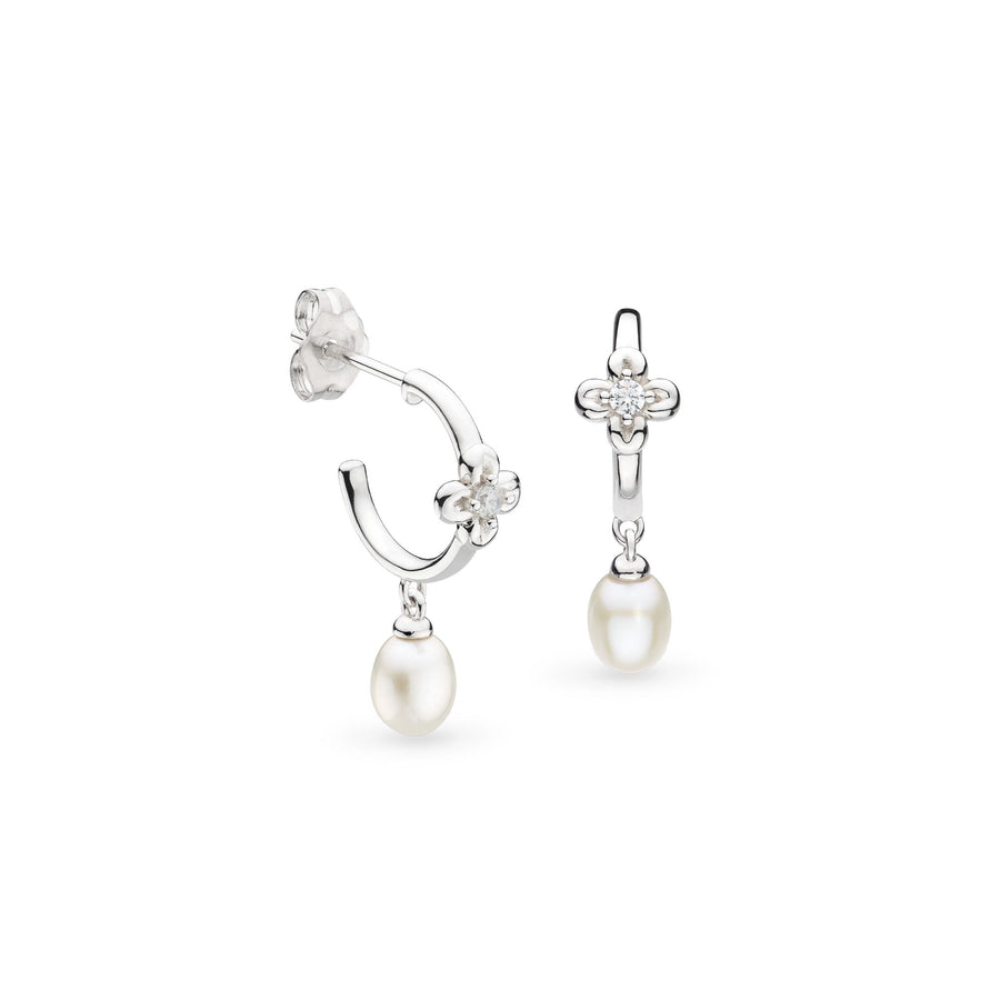Kit Heath Blossom Flyte Honey Flower Zirconia Rhodium Plated Semi Hoop Stud Earrings 50333FPC