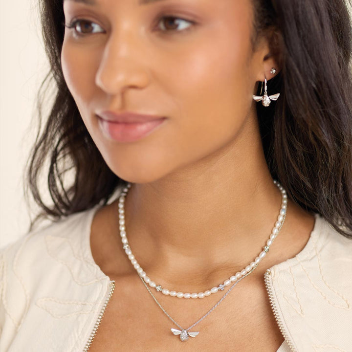 Kit Heath Blossom Flyte Honey Bee Glitz Zirconia Rhodium Plated Drop Earrings 50336CZ