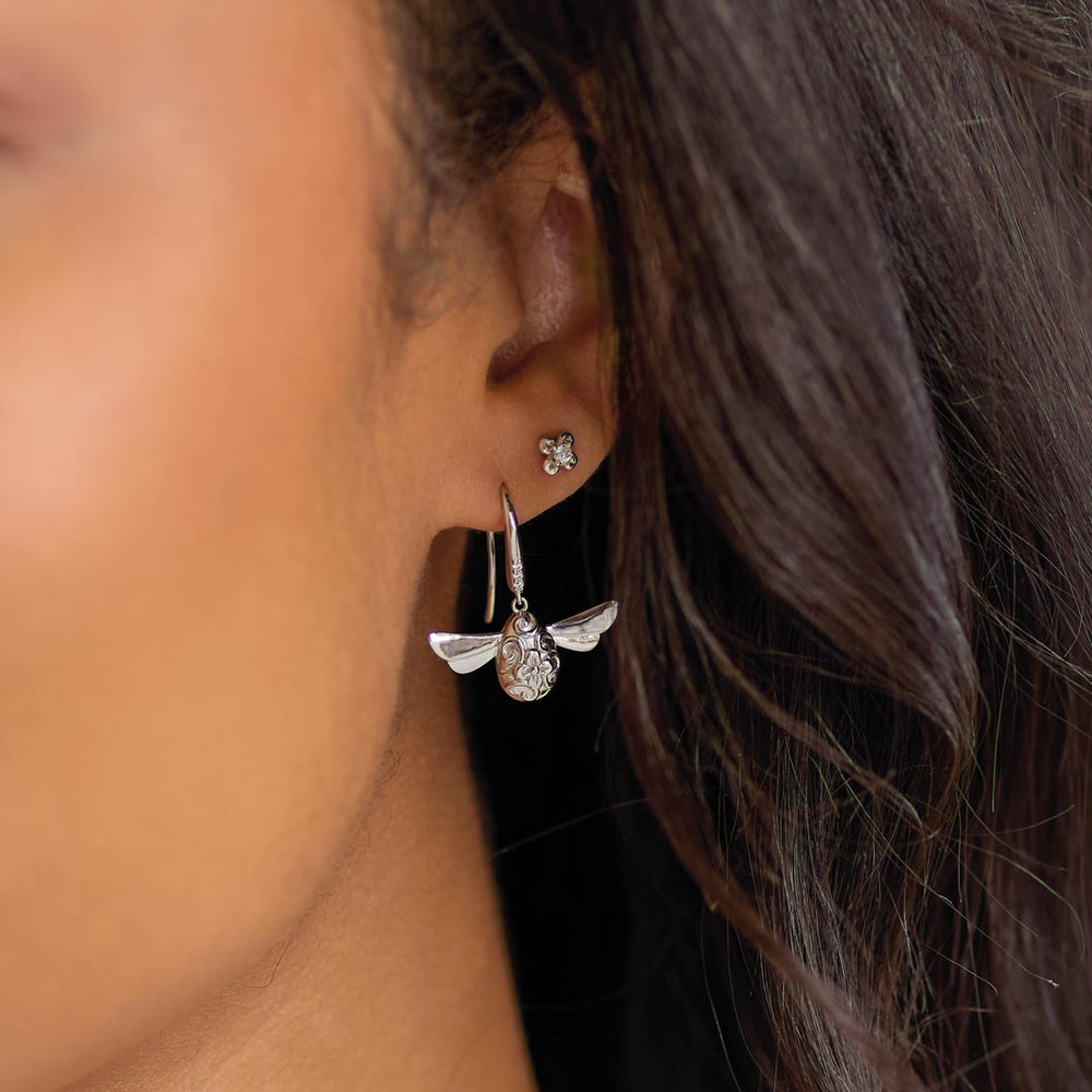 Kit Heath Blossom Flyte Honey Bee Glitz Zirconia Rhodium Plated Drop Earrings 50336CZ