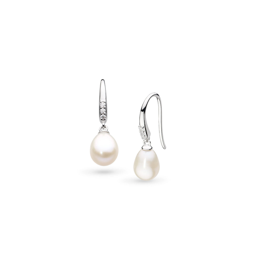 Kit Heath Revival Classic Pearl Glitz Zirconia Rhodium Plated Drop Earrings 50425FPC