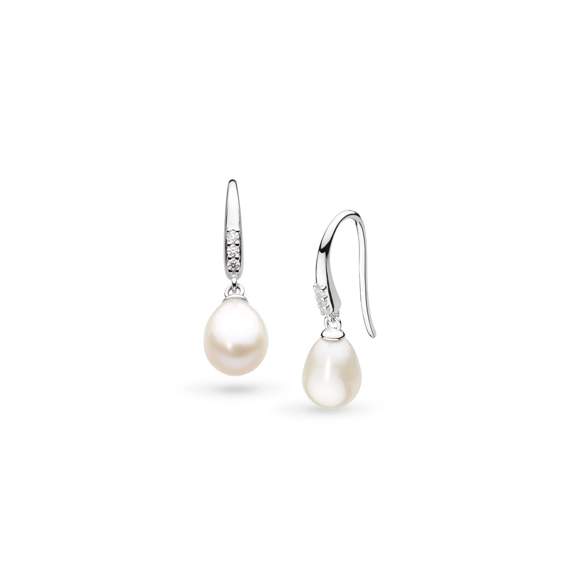 Kit Heath Revival Classic Pearl Glitz Zirconia Rhodium Plated Drop Earrings 50425FPC